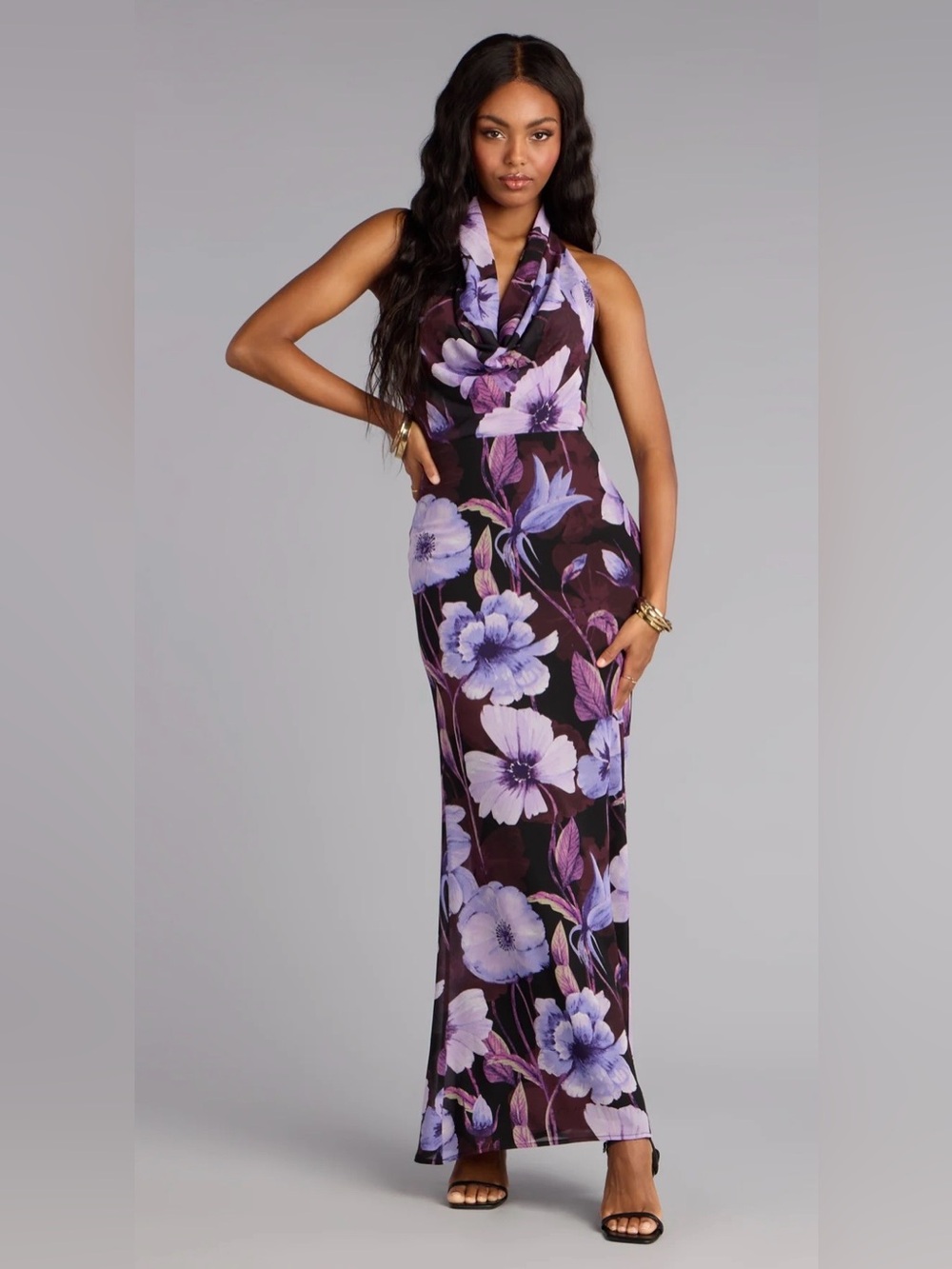 Windsor Petal Noir Floral Chiffon Maxi Dress